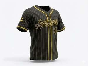 Custom Batman Pinstripe Baseball Jersey Black and Gold D'Alleva 80